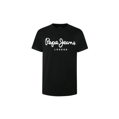 Image of Pepe Jeans Original Stretch Print Tshirt, Men&#039;s, Size: XS, Black