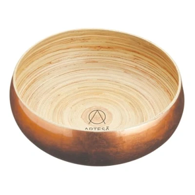 Image of Artesà Copper Bamboo Bowl, 26cm, for Serving Salad, Fruit or Bread, Gold