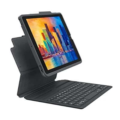 Image of ZAGG Pro Keys Keyboard and Case with Pencil Holder made for Apple iPad 10.2 (7th, 8th, 9th gen), Backlit Laptop Style Keys, QWERTY UK English, Auto Sleep/Wake Function, Black/Gray