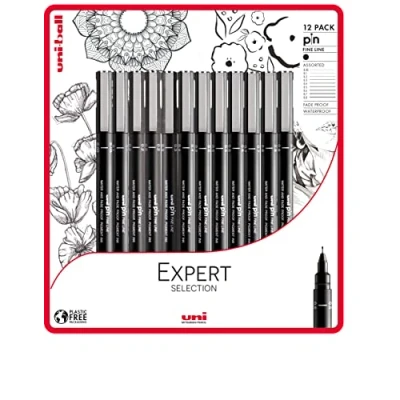 Image of uni ball PIN Fineliners, Black Fine Tipped Writing Pens, Water and Fade Resistant Ink, Ideal for Architects, Sketching, Scrapbooking, Outlining, Art, Technical Drawing, Archival Quality, 12 Pack