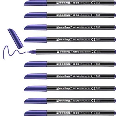 Image of edding 1200 colour pen fine violet 10 pens round tip 1 mm felt for drawing and writing school or mandala