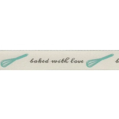 Image of 15mm Berisford Baked with Love Print Ribbon 1 Pumice per metre