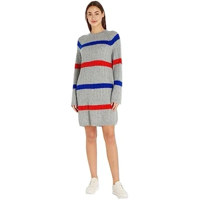 Image of Tommy Hilfiger Women&#039;s Dress Soft Wool C Neck Long Sleeve, Multicolor (Soft Stripe Horizontal), XL