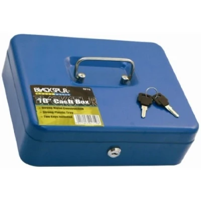 Image of Blue 25.5cm Metal Cash Box By Ashley