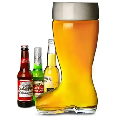 Image of bar@drinkstuff Giant Glass Beer Boot 5 Pint Bierstiefel, Oktoberfest Cocktail Sharer, Ice Bucket