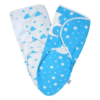 Image of Imperial Rooms Blue Swaddle Blanket 0 3 Months 100% Soft Organic Cotton Swaddles for Newborn Pack of 2 Baby Boy and Girl Wrap