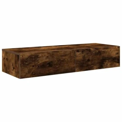 Image of vidaXL Wall Shelf with Drawers Smoked Oak Floating Cabinet, 100x36x19cm, Engineered Wood for Living Room/Bedroom