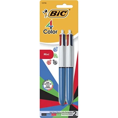 Image of BIC 4 Color Mini Ball Pens, 1.0 mm, Assorted Colors, Pack of 2