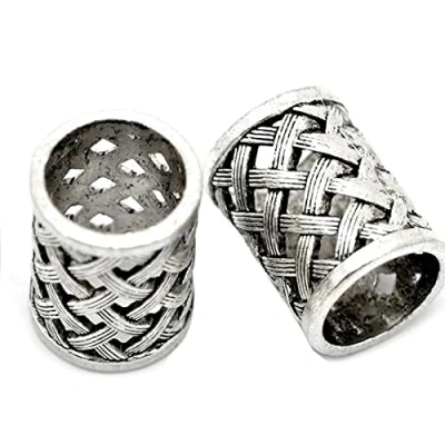 Image of Rfeeuubft Vintage Antique Bronze Hair Braid Beard Dreadlock Beads Rings Tube Viking Rune Charm Pendant for DIY Necklace Jewellery, Alloy Steel
