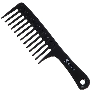 Image of Kobe Professional Carbon Fibre Wide Tooth Comb, Compact Rake Coarse Teeth, Shatter Proof, Anti Static, Barbers, Salon Hairdresser Hair Care Tools For Men &amp; Women, Super strong 24cm.
