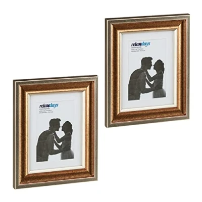 Image of Relaxdays Set of 2 Picture Frames, 15 x 20 cm, Portrait &amp; Landscape, Tabletop or Hanging Photo Holder, Passepartout, 26.5 21.5 cm