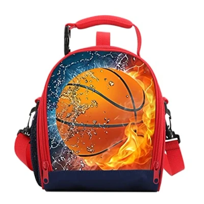 Image of 7 Mi Lunch Box for Boys Tote Cooler Bag Insulated Reusable Snack Kid Thermal Bags Basketball with Adjustable Strap