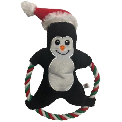 Image of Dog Xmas Interactive Squeak Santa Ginger Bread Penguin Rope Pet Christmas Toys Suitable for All Dogs (Penguin)
