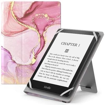 Image of MoKo Universal Case for 6&quot;,7&quot; Kindle eReaders Fire Kindle/Kobo/Voyaga/Lenovo/Sony/Kindle E Book, Folio Shell Cover Case, Lightweight PU Leather with Hand Strap/Kickstand, Light Pink Gold Marbl