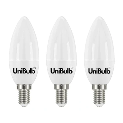 Image of Unibulb E14 SES LED Candle Bulbs, 470 Lumens, Warm White 3000K, 4.9W 40W Equivalent/Replacement, Pack of 3