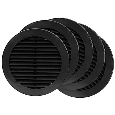 Image of 5 Pack 6&#039;&#039; Inch / 150 mm Plastic Vent Cover Black Round Soffit Exhaust Ventilation Louver Air Inlet Grille Built in Screen Mesh HVAC