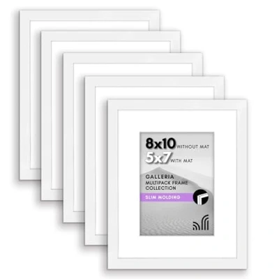 Image of Americanflat 8x10 Photo Frame in White Set of 5 Use as 7x5 with Mount or Without Horizontal and Vertical Formats for Wall Tabletop