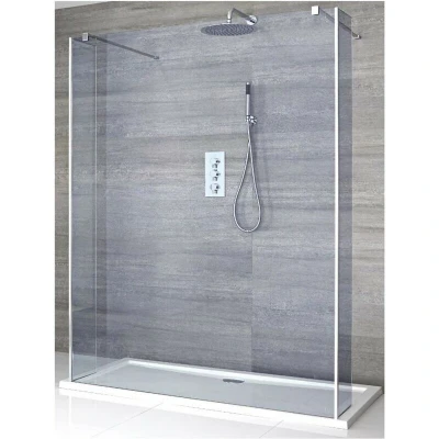 Image of Milano Portland Luna Chrome Floating Frameless Wet Room Shower Enclosure with Smoked Glass Screen, Return Panels and White Tray 900mm x
