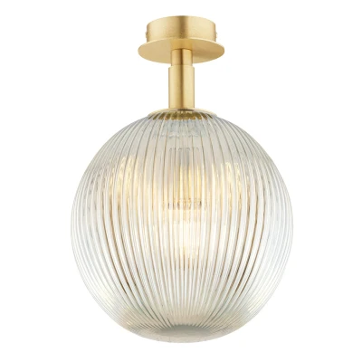 Image of Paloma Globe Ceiling Light Grey Lister (Fluted), Brushed Brass