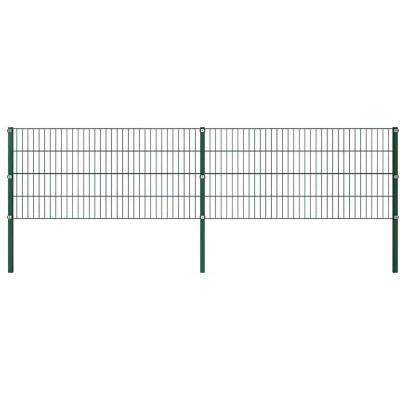 Image of vidaXL Fence Panel with Posts Iron 3.4x0.8 m Green