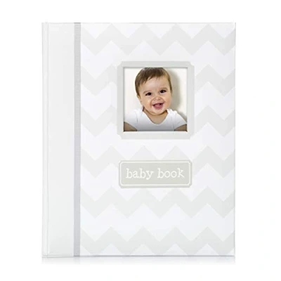 Image of Little Pear Chevron Baby Book, Memory Girl or Boy Photo Album Gender Neutral, Gift For New And Expecting Mums, Grey