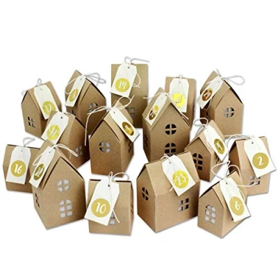 Image of Papierdrachen Advent Calendar for Crafts and Filling House Set with Golden Number Stickers 24 Natural Brown Boxes Made of 400 g/m² Cardboard Christmas Village Reusable