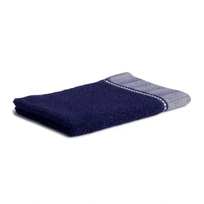 Image of Möve Brooklyn Plain Guest Towel with Herringbone Border 30 x 50 cm 85% Cotton / 10% Viscose 5% Linen, Deep Sea