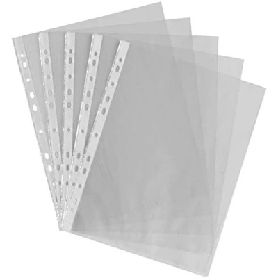 Image of JMS® 200 A4 Clear Strong Poly Punched Pockets 60 Micron Glass Plastic Wallet Sleeve for Paper Storage (Set of 2)