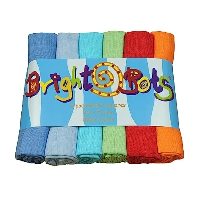 Image of Bright Bots Baby Muslin Squares Burp Cloths Absorbent and Breathable Pure Soft 100% Cotton (70cm, Pack of 6) (Boys)