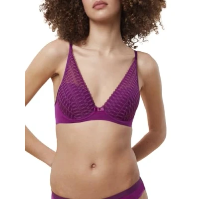 Image of Triumph Womens Aura Spotlight High Apex Plunge Purple Polyamide Size 32F