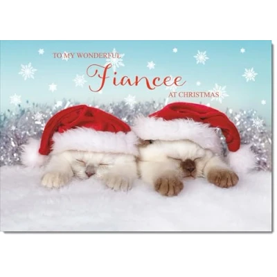 Image of doodlecards Fiancee Christmas Card Two Cats with Santa Hats Medium Size for Plain Envelope