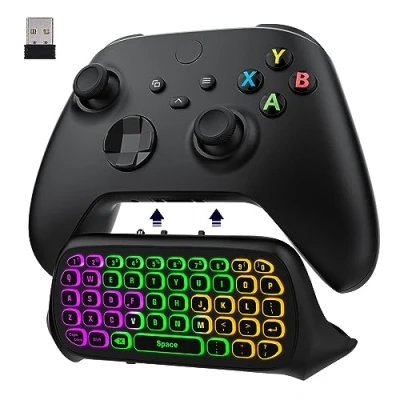 Image of MoKo RGB Backlight keyboard for Xbox One Controller, Series X/S, Wireless Chatpad Keypad with 2.4G Receiver&amp;3.5mm Audio Jack, Accessories Mini Game One/One S/Elite/2, Black