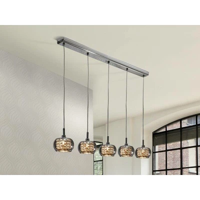 Image of Ari 5 Light Dimmable Crystal Hanging Ceiling Pendant with Remote Control Chrome, Mirror, G9