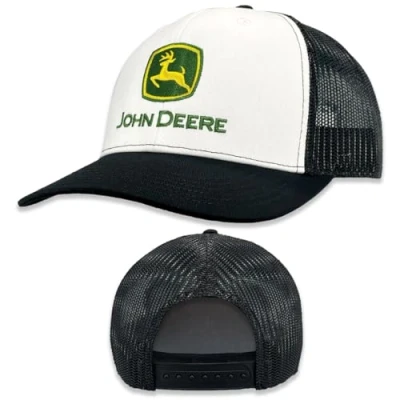 Image of John Deere Baseball Cap Trucker Hat 13083346Whbk Current Trademark Embroidery Ywgr White/Black, One size