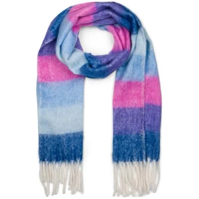 Image of styleBREAKER 01017160 Women&#039;s Woven Knitted Scarf with Wide Colourful Stripes and Thick Fringes Warm Winter Scarf, Multi Coloured, Dark blue, purple, pink, One size