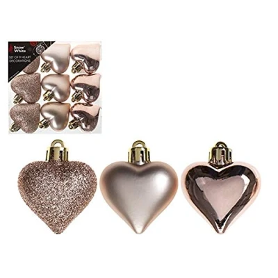 Image of Snow White Christmas Tree Rose Gold Heart (9pk 4cm) Xmas Decor (Rose Gold, 4cm))