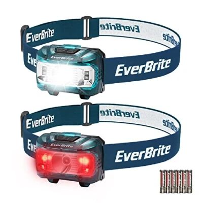 Image of EverBrite Head Torch Battery Powered, LED Lightweight Headlamp with 5 Lighting Modes, Super Bright Headlight for Kids and Adults Camping, Running, Cycling, Fishing, Hiking, Reading (2 Pack, Blue)