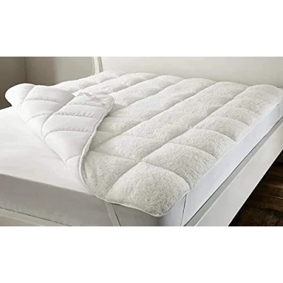 Image of Sherpa Fleece Mattress Topper Double Bed, Fluffy Warm Teddy Box Stitched Elasticated Corner Protector (Double 135 x 190 cm)