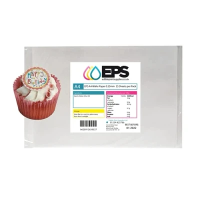 Image of EPS A4 Edible Wafer Rice Paper Pack for Printing and Cake Decorating 25 Sheets of Plain White