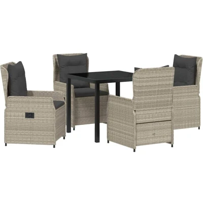 Image of vidaXL 5 Piece Garden Dining Set Light Grey Poly Rattan