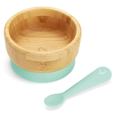 Image of Munchkin Bambou Baby Bowl Bamboo for Weaning Suction &amp; Spoon Set Babies Toddlers 6 Months Over BPA Free Kids