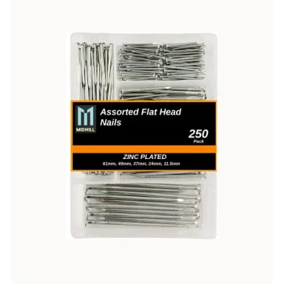 Image of MIDHILL® 250pk Assorted Nails for Wood Iron Hanging Pictures Long, Medium and Small Wall DIY Crafts, Home Décor, Woodwork, Furniture Construction
