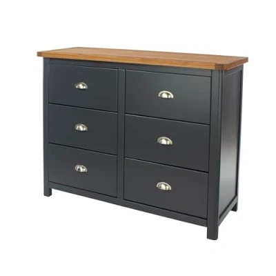 Image of Home Source Coniston Chest, Wooden Bedroom Cabinet Clothes Storage, 6 Drawer, Blue, Engineered Wood