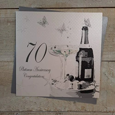Image of WHITE COTTON CARDS BD70C 70 Platinum Congratulations, Handmade 70th Anniversary Card (Champagne &amp; Chocolates)