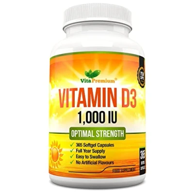Image of Vitamin D 1,000 IU, Optimal Strength D3 Supplement, 365 Easy to Swallow Softgels Full Year Supply