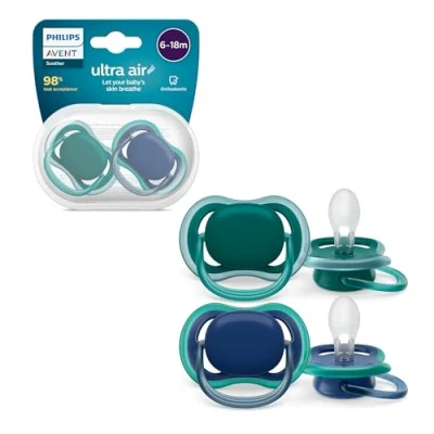 Image of Philips Avent Ultra Air Pacifiers, Light Breathable Pacifiers for Babies Aged 6 18 Months, BPA Free, with Sterilizer Carry Case, 2 Pack, Model SCF085/31