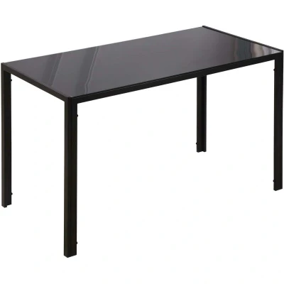 Image of HOMCOM Modern Rectangular 4 Seater Dining Table with Tempered Glass Top Metal Legs
