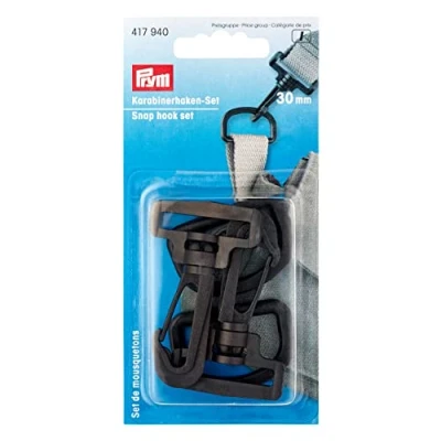 Image of Prym Black 30mm Plastic Snap Hook Set (2pc), 14 x 7 1.5 cm