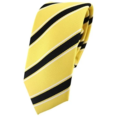 Image of TigerTie narrow Designer tie necktie yellow black white striped