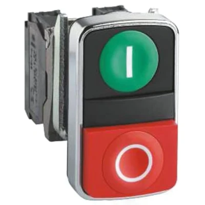 Image of Schneider Electric Double headed push button head, Harmony XB4, metal, 22 mm, 1 green flush marked I, red O